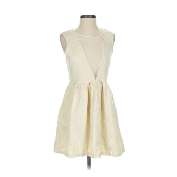 Free People Ivory Cotton Mesh Plunge Mini Dress – Size S - Picture 2 of 6